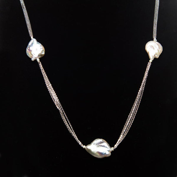 Linton Jewelry Long Chain Pearl Necklace Sterling Silver