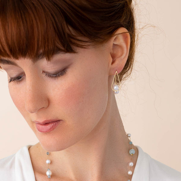 18K Gold Double Pearl Earrings Linton Jewelry