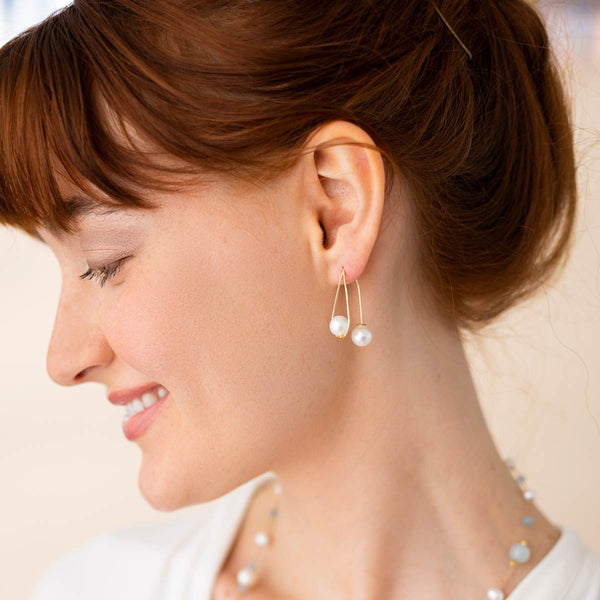 18K Gold Double Pearl Earrings Linton Jewelry