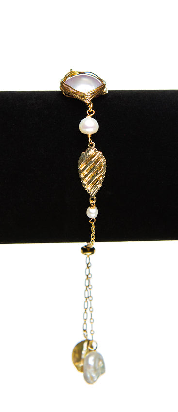 Wrapped Pearl Chain Bracelet