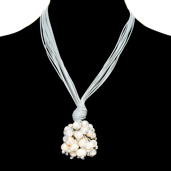 Pearl Cluster Suede Necklace