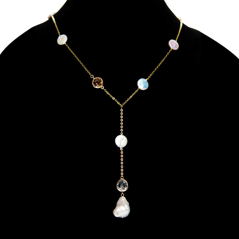 Linton Jewelry Gemstones and Pearl Necklace Yellow Gold
