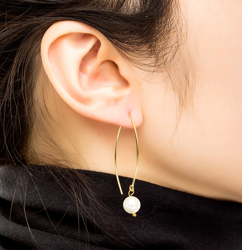 Single Freshwater Pearl Drop Earrings Yellow Gold Linton Jewelry