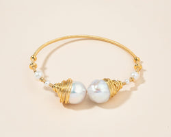Adjustable Gold Wrapped Pearl Bracelet