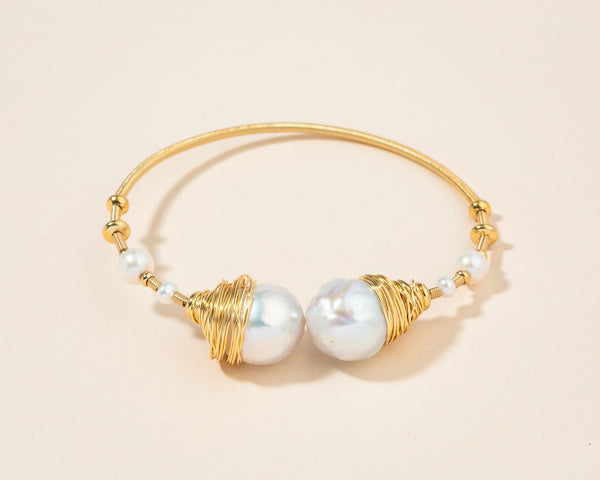 Adjustable Gold Wrapped Pearl Bracelet