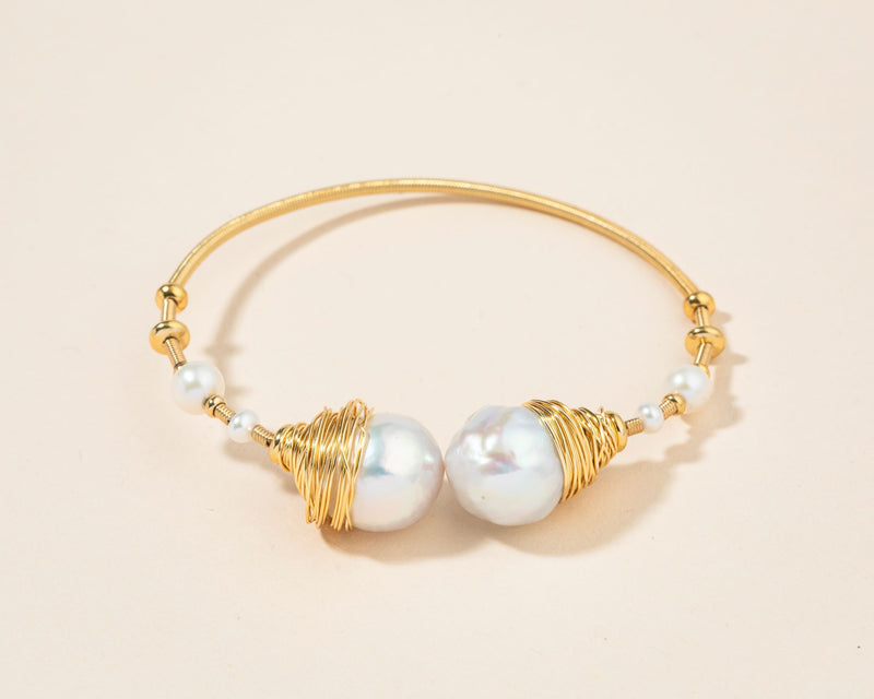 Adjustable Gold Wrapped Pearl Bracelet