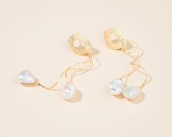 Gold Twist Baroque Pearl Drop Earrings