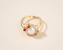 Adjustable Gold Wrapping Pearl Ring