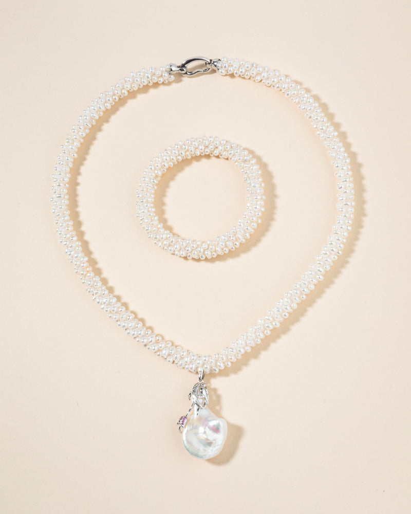 Tiny Seed Pearl Necklace with Large Baroque Pearl Dangle