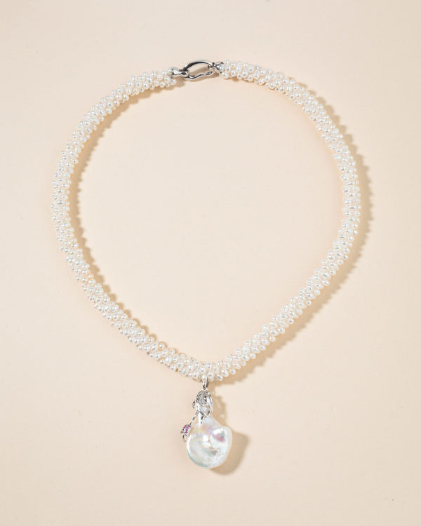 Tiny Seed Pearl Necklace with Large Baroque Pearl Dangle