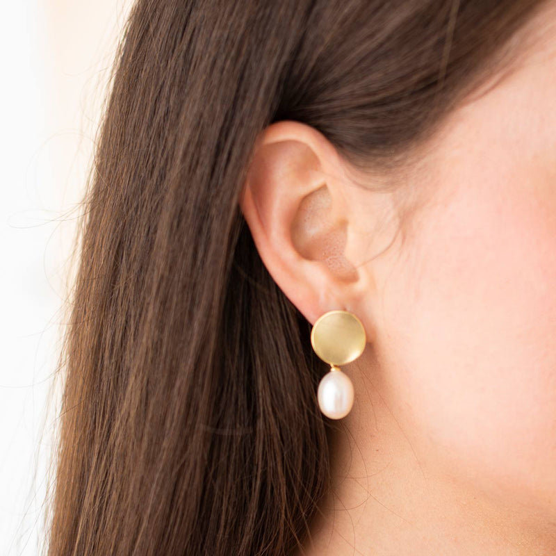 Pressed Gold Pearl Earrings