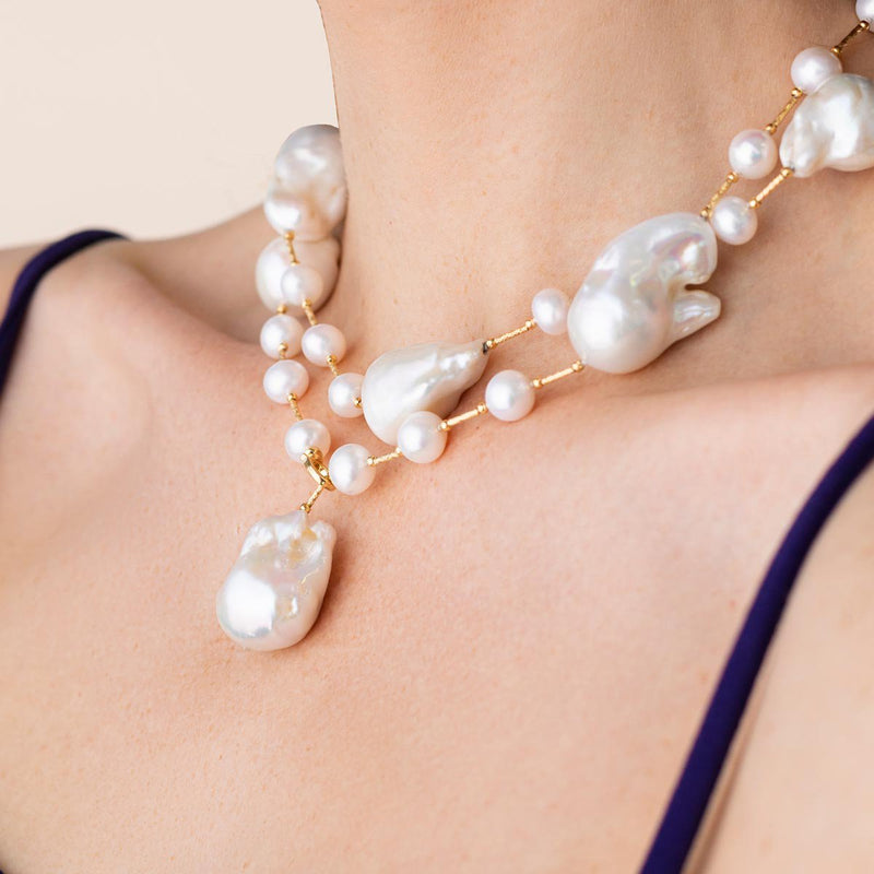 Linton Jewelry Adjustable 18K Gold Baroque Pearl Necklace
