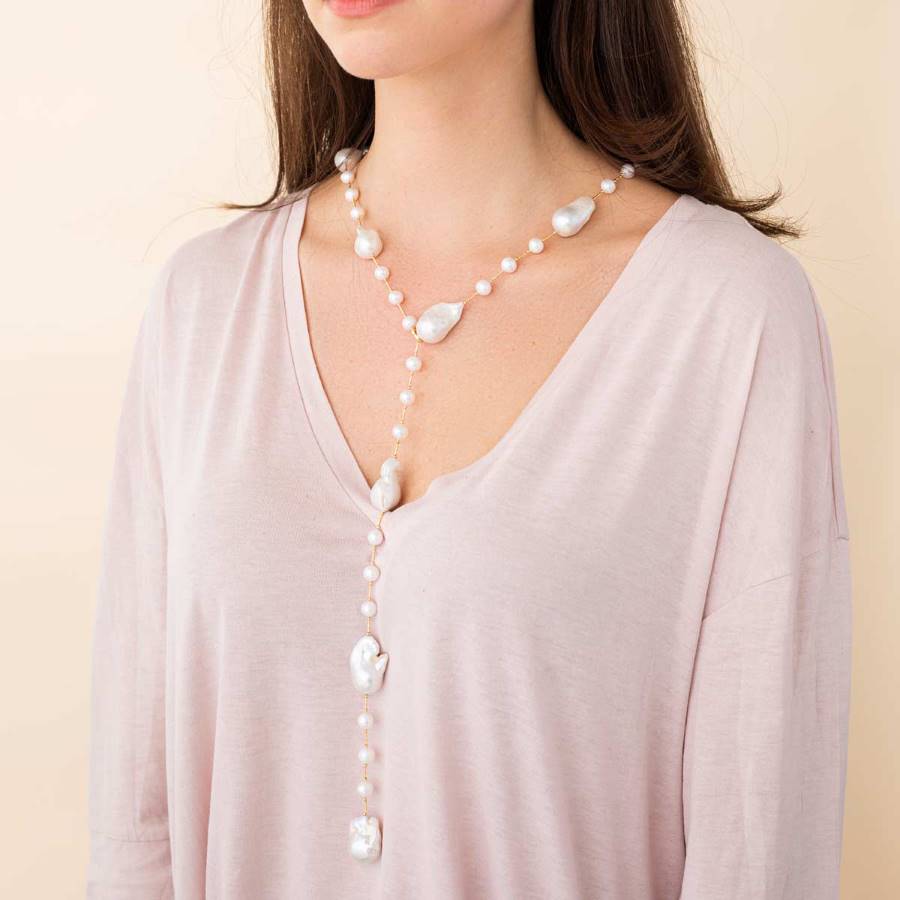 Adjustable 18K Gold Baroque Pearl Necklace | Linton Jewelry